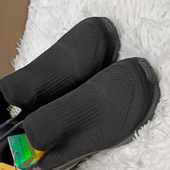 New Skechers Womens Uno Wedge - Kickin' Knit Hands Free Slip-ins Sneakers Black - Picture 13 of 16